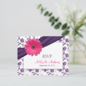 Pink Daisy Lila Damask Hochzeitskarte UAWG Postkar Einladungspostkarte (Stehend Vorderseite)