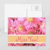 Pink Daisy "Miss You" Postkarte (Vorne/Hinten)