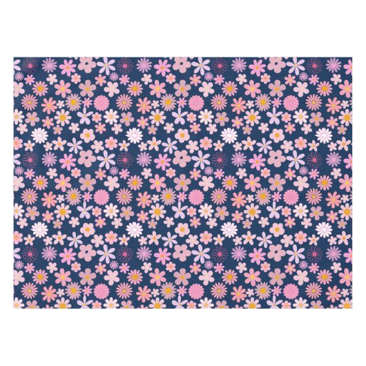 Pink Daisy Muster 01.bw DBlue BG Tischdecke (Vorderseite (Horizontal))