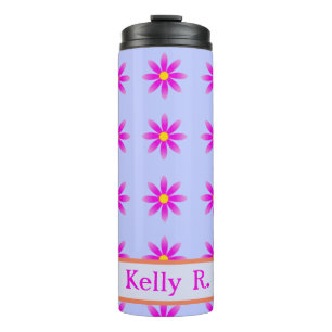 Pink Daisy Muster Name individuell einstellbar Thermosbecher