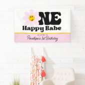 Pink Daisy One Happy Babe First Birthday Banner (Insitu)