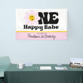 Pink Daisy One Happy Babe First Birthday Banner (Messeveranstaltung)
