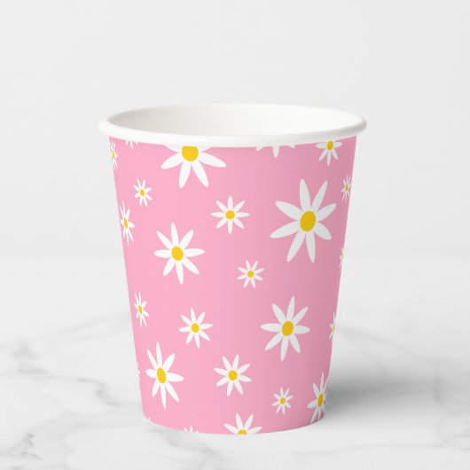 Pink Daisy Paper Cups Pappbecher (Vorderseite)