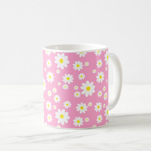 Pink Daisy Pattern Frühlingsblütenkaffee Tasse (VorderseiteRechts)