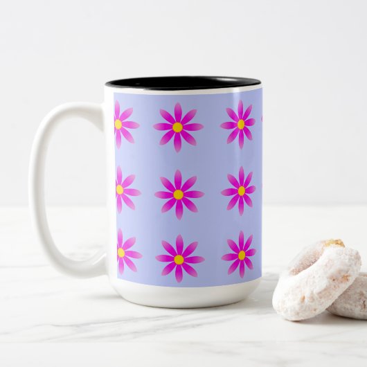 Pink Daisy Pattern Zweifarbige Tasse (Mit Donut)