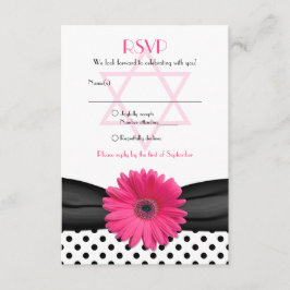 Pink Daisy Polka Dot Bat Mitzvah Reply Card RSVP Karte