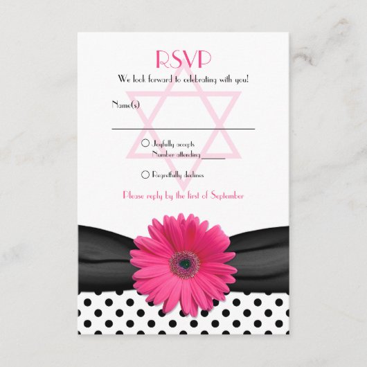 Pink Daisy Polka Dot Bat Mitzvah Reply Card RSVP Karte (Vorderseite)