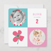 Pink Daisy Pop Squares Girl Birthday Foto Einladun Einladung (Vorderseite)