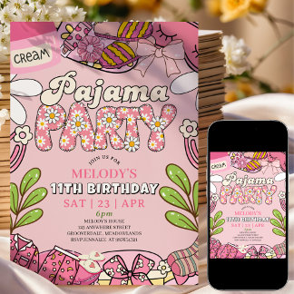 Pink Daisy Pyjama Party Geburtstag Einladung