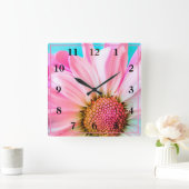 Pink Daisy Quadratische Wanduhr (Zuhause)