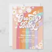 Pink Daisy Rainbow Hippie 70er Retro Baby Shower Einladung (Vorderseite)