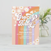 Pink Daisy Rainbow Hippie 70er Retro Baby Shower Einladung (Stehend Vorderseite)
