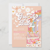 Pink Daisy Rainbow Hippie Groovy Van Baby Shower Einladung (Vorderseite)