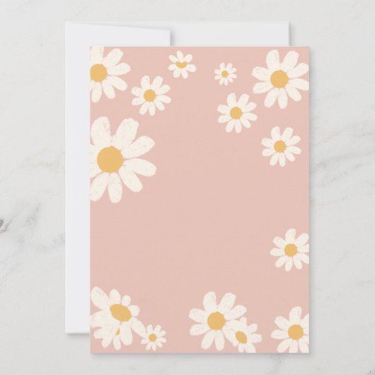 Pink Daisy Retro Boho Babydusche Einladung (Rückseite)