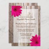 Pink Daisy Rustic Barn Wood Wedding Einladung (Vorne/Hinten)