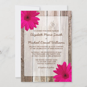 Pink Daisy Rustic Barn Wood Wedding Einladung