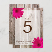Pink Daisy Rustic Barn Wood Wedding Tischnummer (Vorne/Hinten)