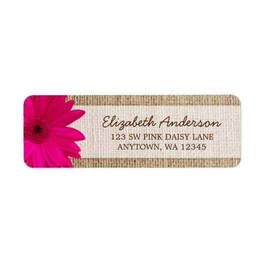 Pink Daisy Rustic Burlap Adresse (Vorne)