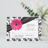 Pink Daisy Schwarz-weiß Floral Damask Hochzeit UAW RSVP Karte (Stehend Vorderseite)