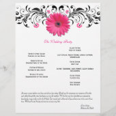 Pink Daisy Schwarz-weiß Floral Wedding Program (Rückseite)