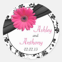 Pink Daisy Schwarz-weiß Floral Wedding Stickers