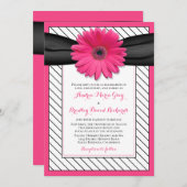 Pink Daisy Schwarz-weiß Pinstripe Wedding Einladung (Vorne/Hinten)