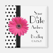 Pink Daisy Schwarz-weiß Polka Dot Save the Date Magnet (Vorne)