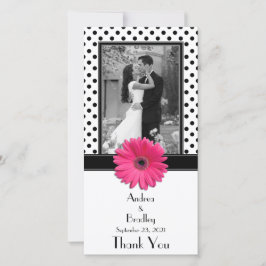 Pink Daisy Schwarz-weiß Polka Dot Wedding Fotokart Dankeskarte