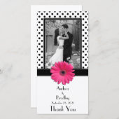 Pink Daisy Schwarz-weiß Polka Dot Wedding Fotokart Dankeskarte (Vorne/Hinten)