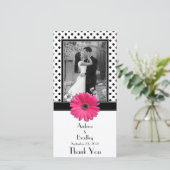 Pink Daisy Schwarz-weiß Polka Dot Wedding Fotokart Dankeskarte (Stehend Vorderseite)