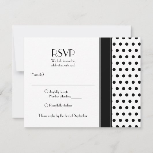 Pink Daisy Schwarz-weiß Polka Dot Wedding RSVP (Rückseite)
