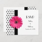 Pink Daisy Schwarz-weiß Polka Dot Wedding RSVP (Vorne/Hinten)