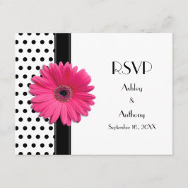 Pink Daisy Schwarz-weiß Polka Dot Wedding RSVP Karte