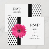 Pink Daisy Schwarz-weiß Polka Dot Wedding RSVP Karte (Vorne/Hinten)