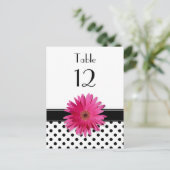 Pink Daisy Schwarz-weiß Polka Dot Wedding Table Postkarte (Stehend Vorderseite)