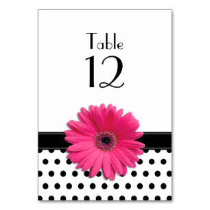Pink Daisy Schwarz-weiß Polka Dot Wedding Tischnummer