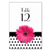 Pink Daisy Schwarz-weiß Polka Dot Wedding Tischnummer (Vorderseite)
