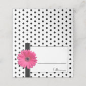 Pink Daisy Schwarz-weiß Polka Dots Wedding Platzkarte (Außenseite Aufgefaltet)