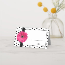 Pink Daisy Schwarz-weiß Polka Dots Wedding Platzkarte