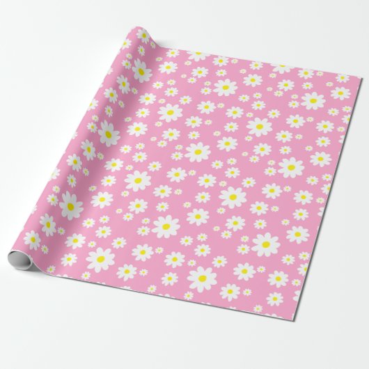 Pink Daisy Spring Pattern Wrapping Paper Geschenkpapier (Ungerollt)