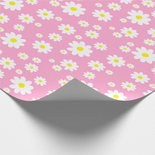 Pink Daisy Spring Pattern Wrapping Paper Geschenkpapier (Ecke)