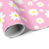 Pink Daisy Spring Pattern Wrapping Paper Geschenkpapier (Rolleneckpunkt)