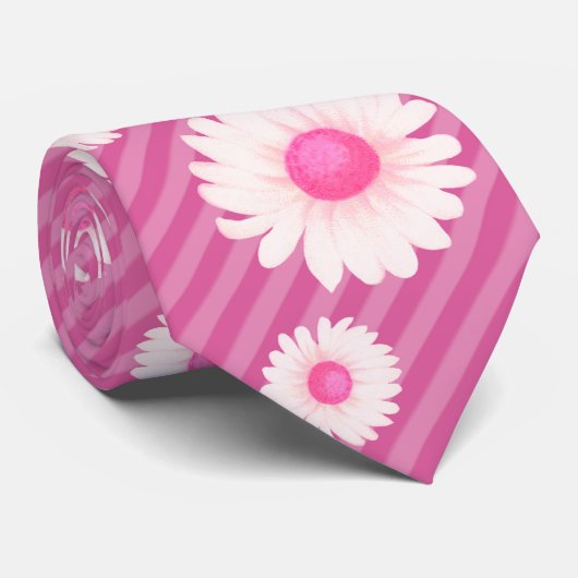 Pink Daisy Stripe Krawatte (Gerollt)