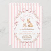 Pink Daisy Striped Bunny Baby Shower Einladung (Vorne/Hinten)