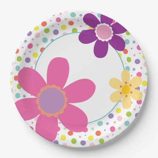 Pink Daisy Summer Floral Illustration Pappteller (Vorderseite)