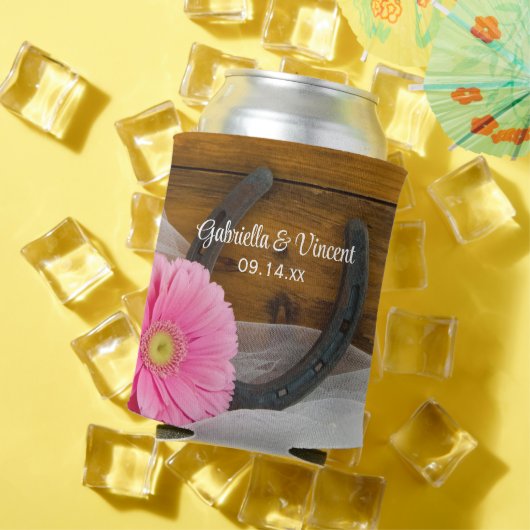 Pink Daisy und Horseshoe Country Wedding Gefallen Dosenkühler (In Situ Sommer)