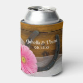 Pink Daisy und Horseshoe Country Wedding Gefallen Dosenkühler (Kanne Vorderseite)