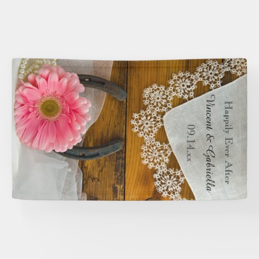 Pink Daisy und Horseshoe Country Western Hochzeit Banner (Horizontal)