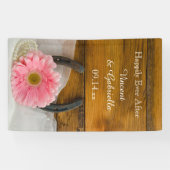 Pink Daisy und Horseshoe Country Western Hochzeit Banner (Horizontal)