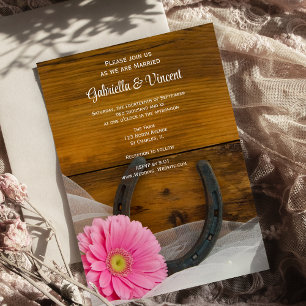 Pink Daisy und Horseshoe Country Western Hochzeit Einladung